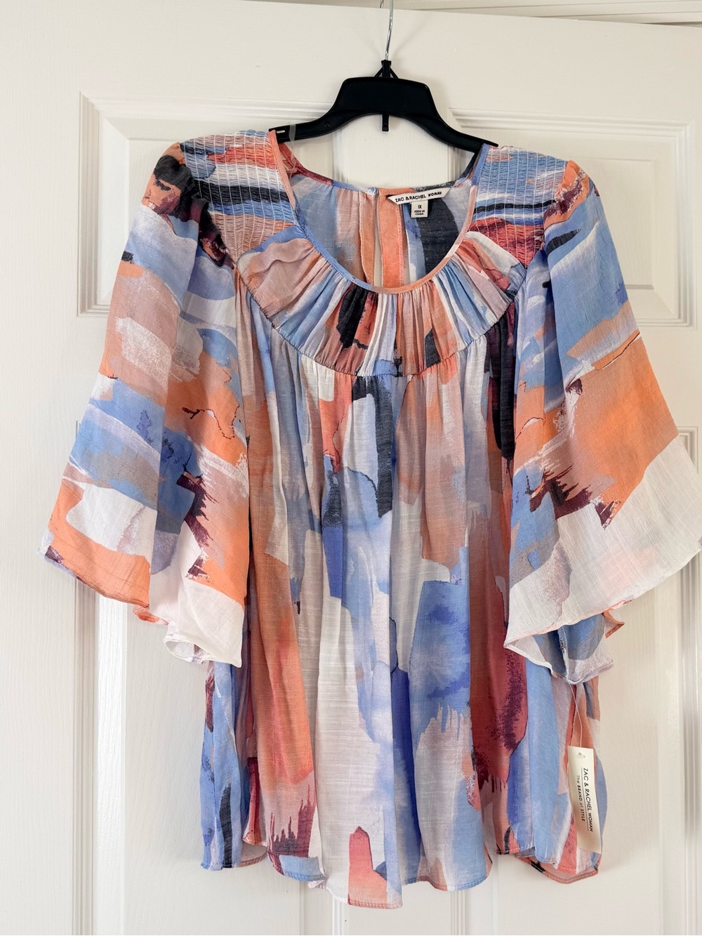 NWT Zac and Rachel Woman Blue Terracotta Watercolor Blouse Size 1X